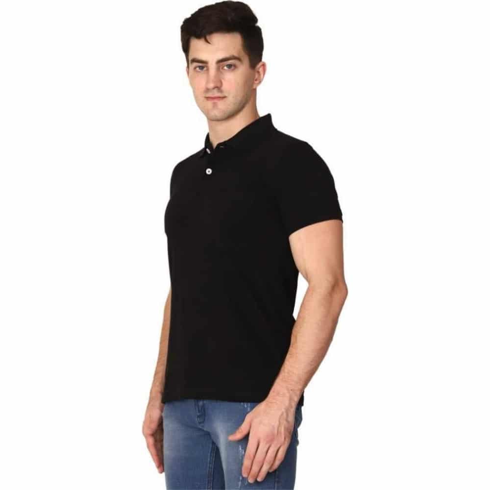 Men’s Half Sleeve Polo Collar Cotton T Shirt (Black) – Buzz Shop