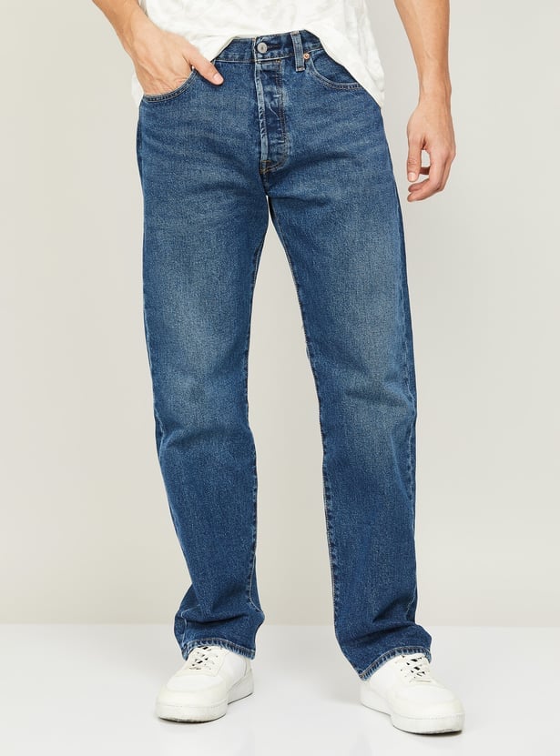 Blue Stonewashed Straight Fit Jeans For Men – Buzz Shop