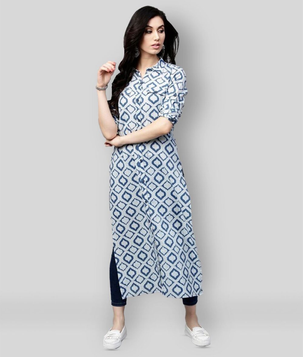 Navy Cotton Women's Straight Kurti