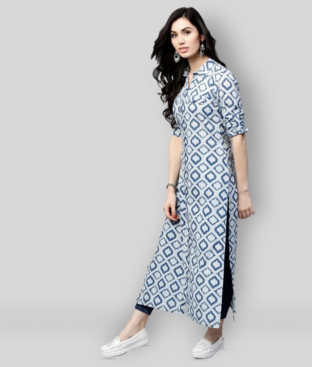 Navy Cotton Women's Straight Kurti - Image 3