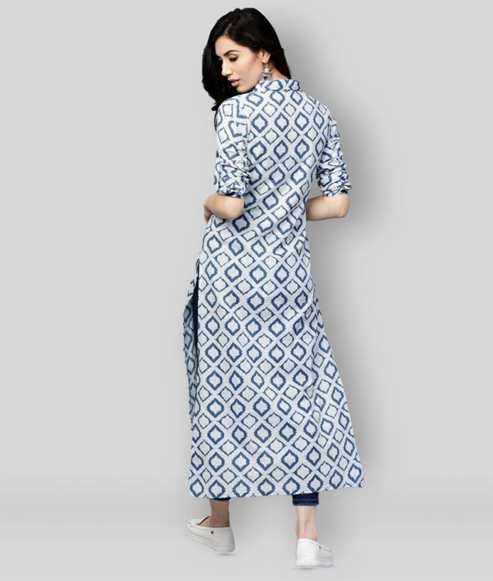 Navy Cotton Women's Straight Kurti - Image 4