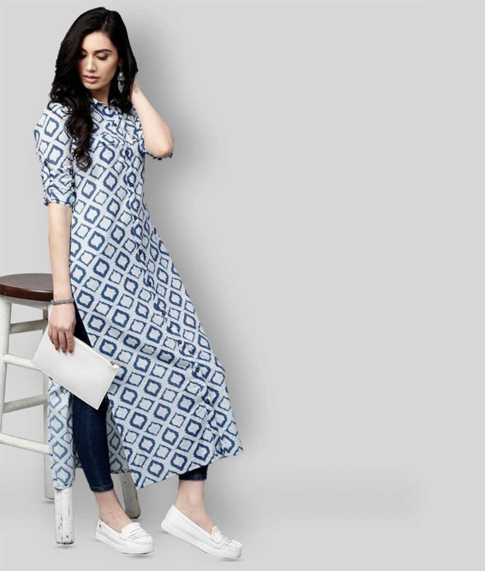 Navy Cotton Women's Straight Kurti - Image 5