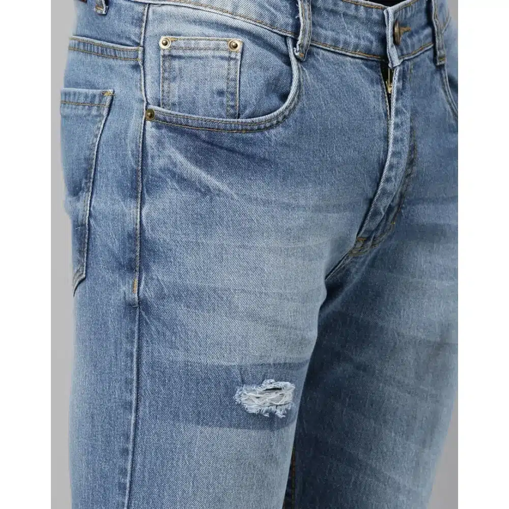 Blue Cotton Slim Fit Mildly Distressed Denim Cotton Jeans For Men ...