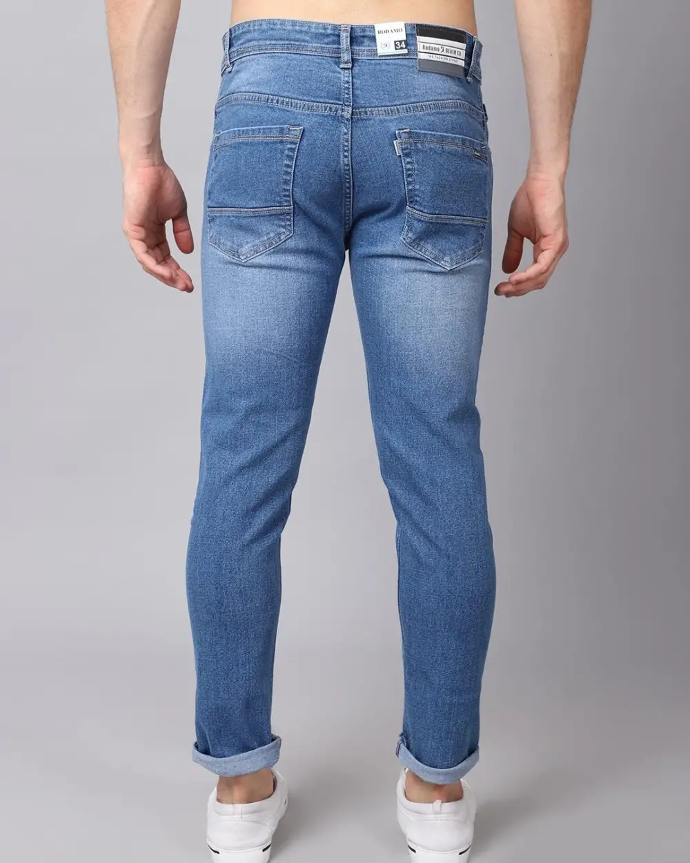 Blue Washed Distressed Slim Fit Jeans For Men - Image 3