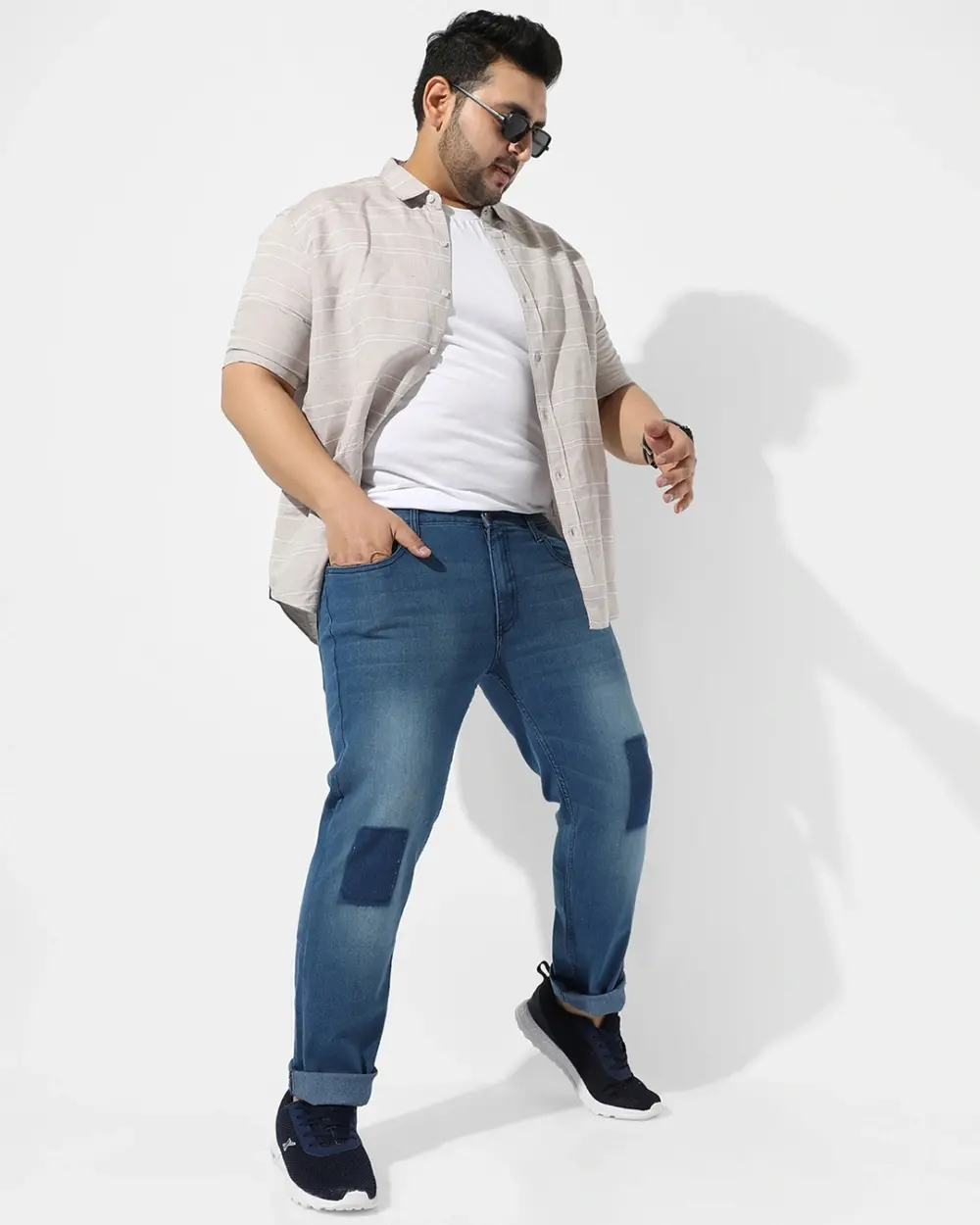 Blue Washed Plus Size Jeans For Men - Image 2