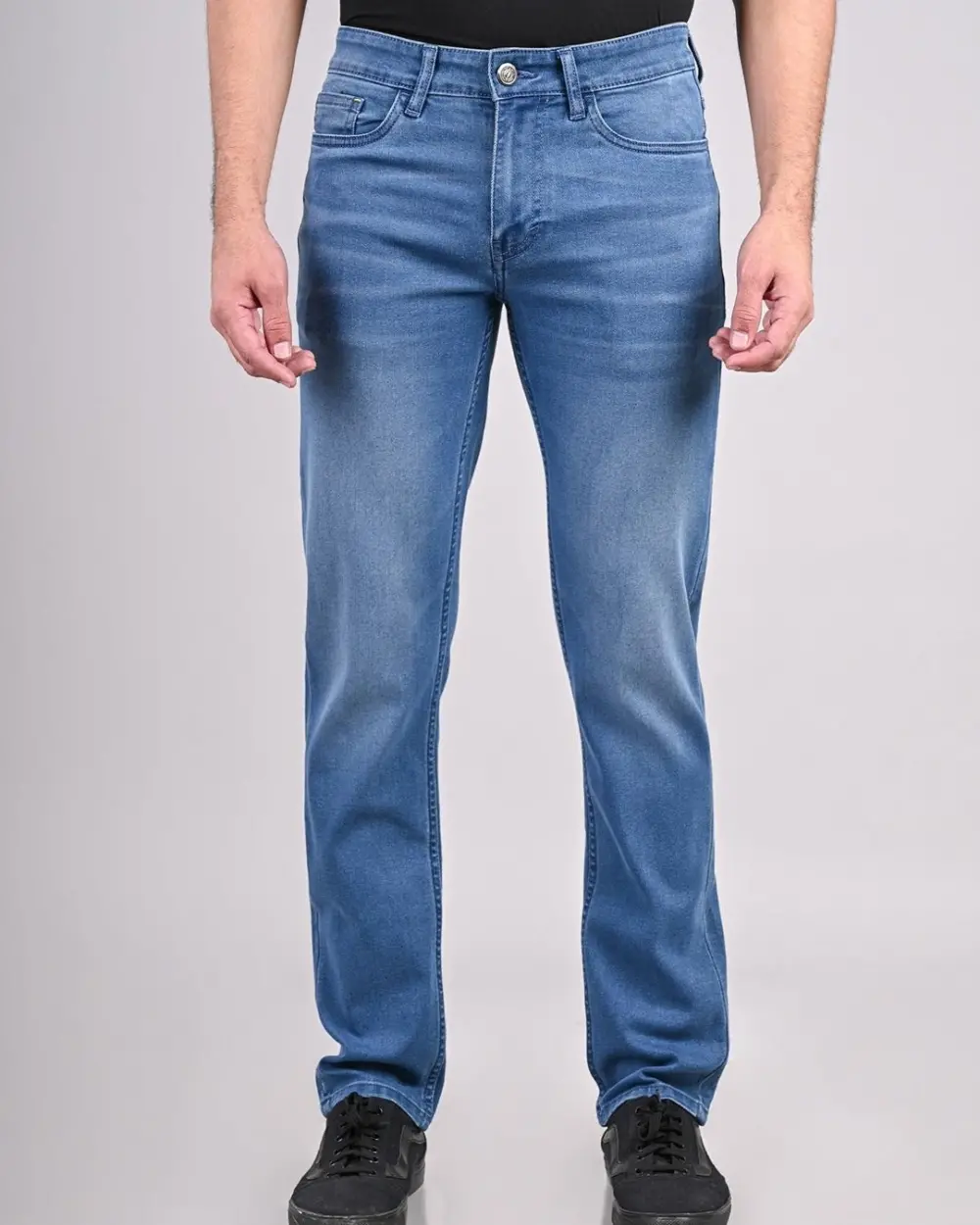 Blue Washed Slim Fit Cotton Denim Jeans For Men