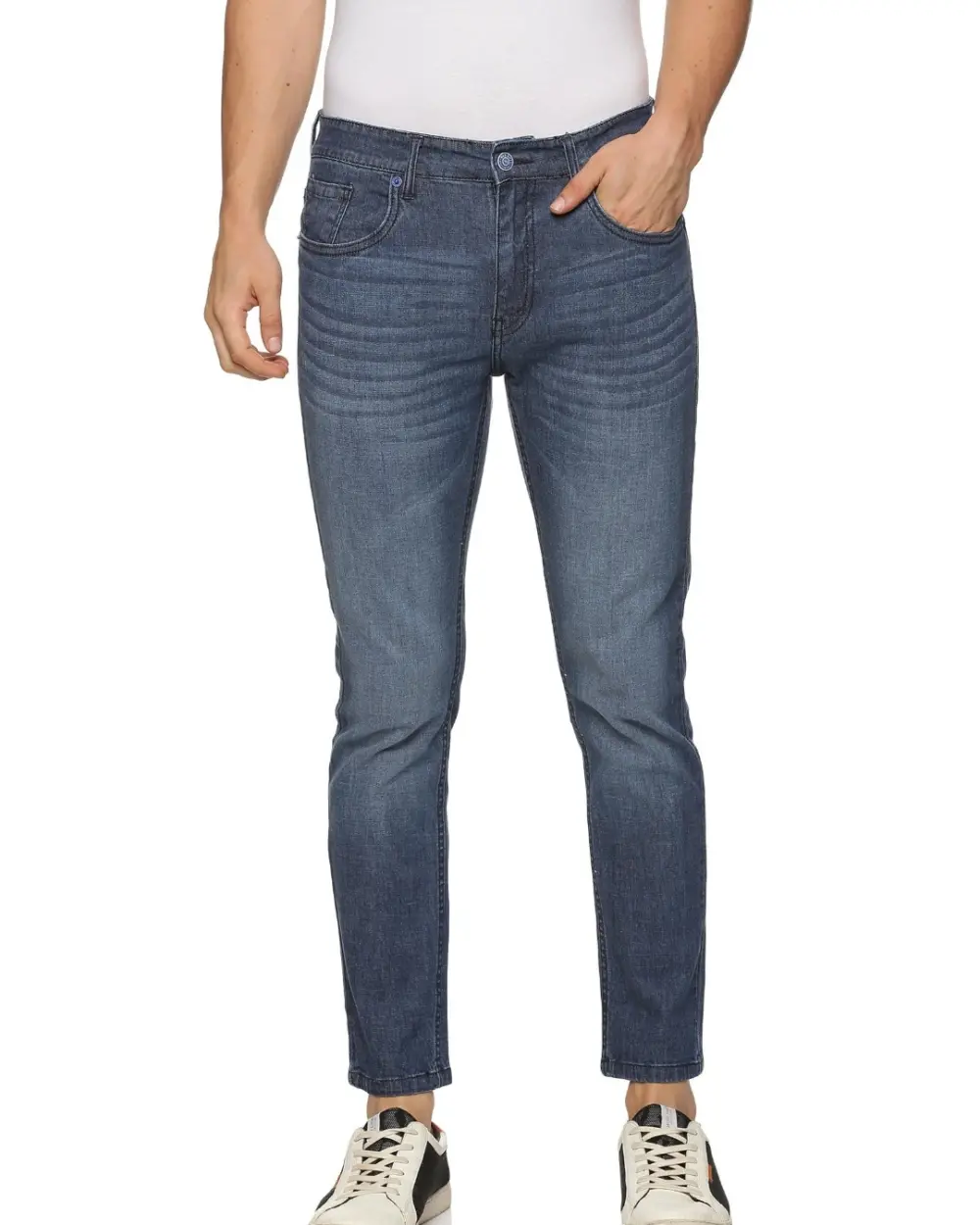 Blue Washed Slim Fit Denim Jeans For Men