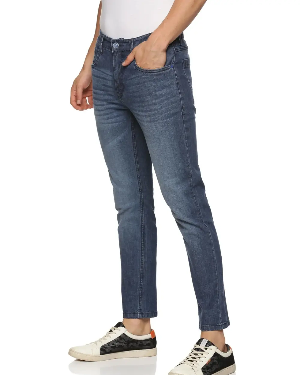 Blue Washed Slim Fit Denim Jeans For Men - Image 2