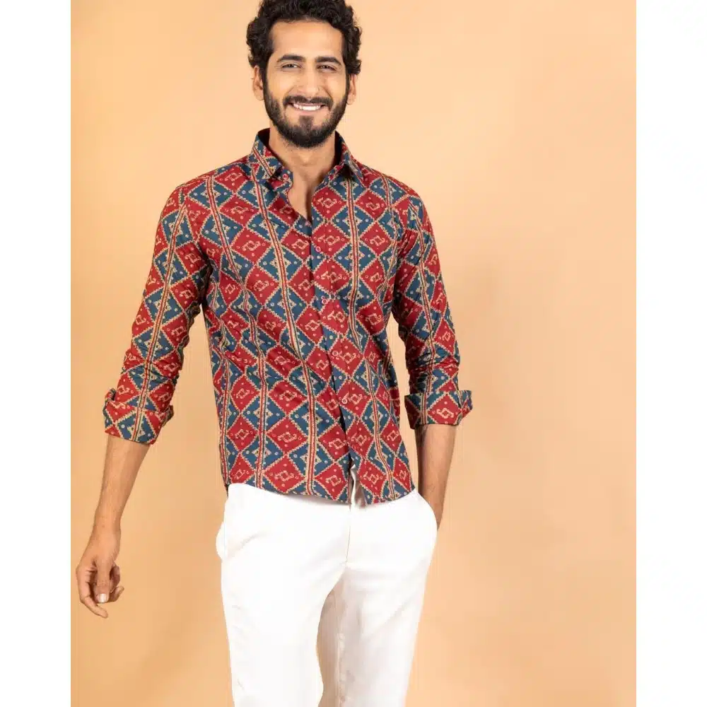 Red Jaipuri Ethnic Motif Printed Shirt For Men – Buzz Shop