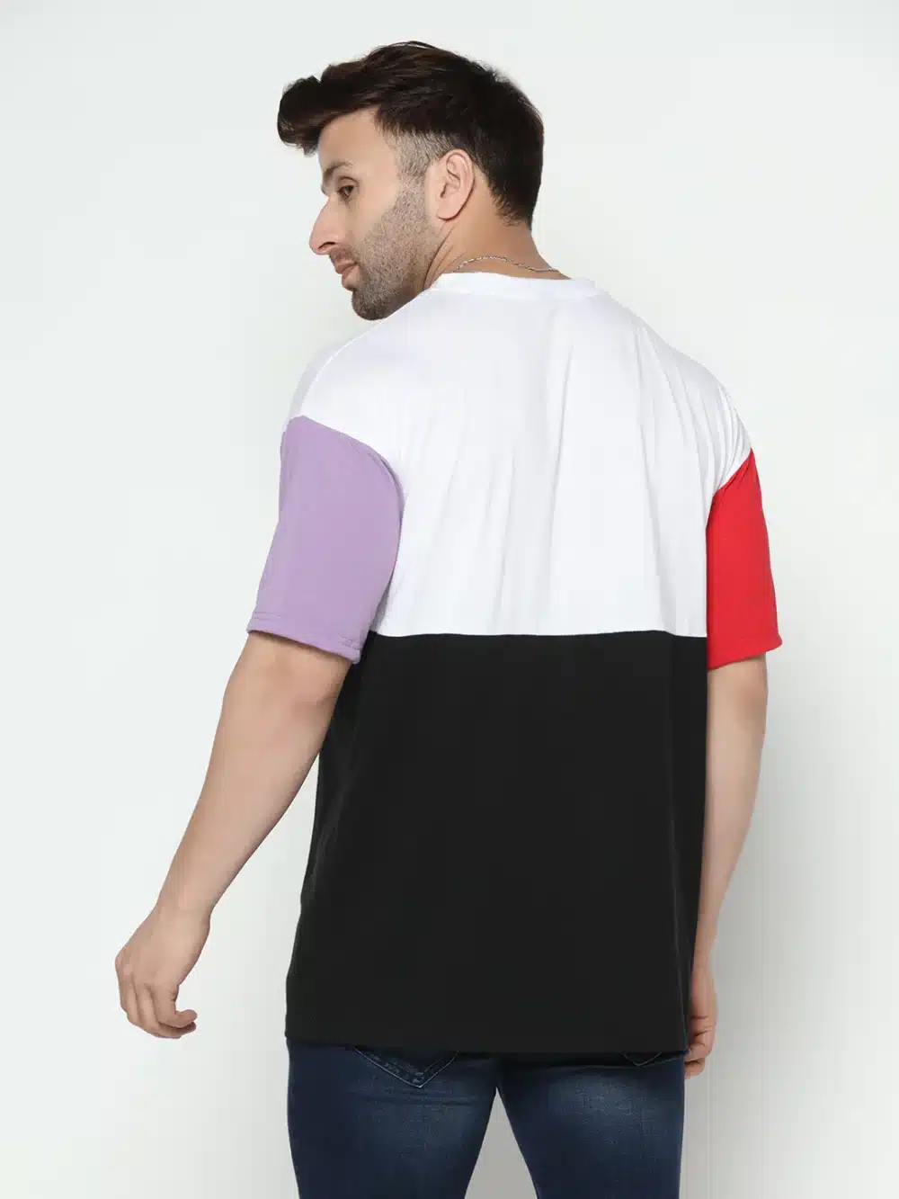 Oversized White & Black Half Sleeve Color Blocked T-Shirt - Image 2