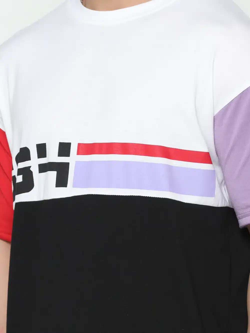 Oversized White & Black Half Sleeve Color Blocked T-Shirt - Image 5