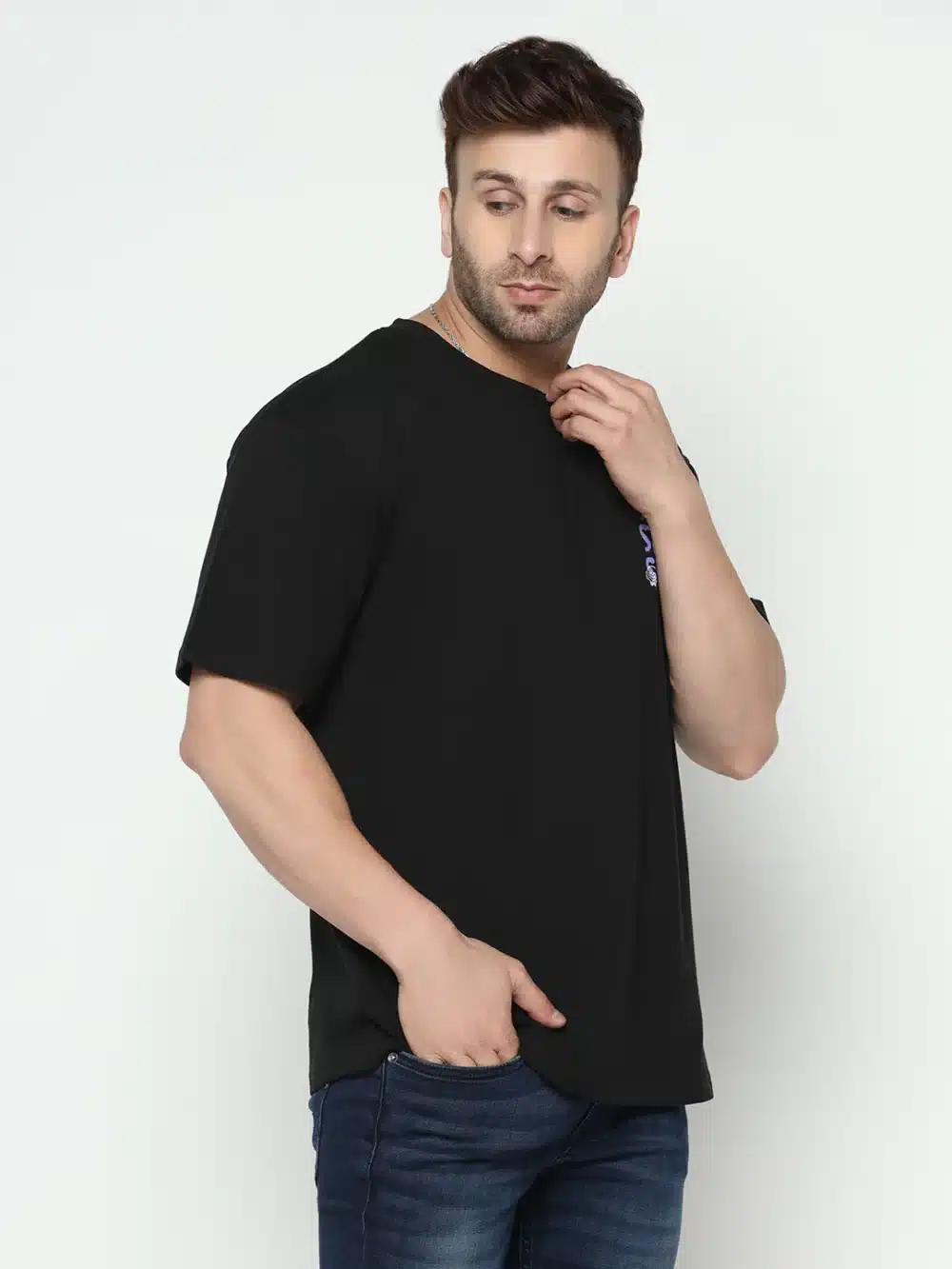 Oversized Black Half Sleeve Front and Back Space Printed T-Shirt - Image 4