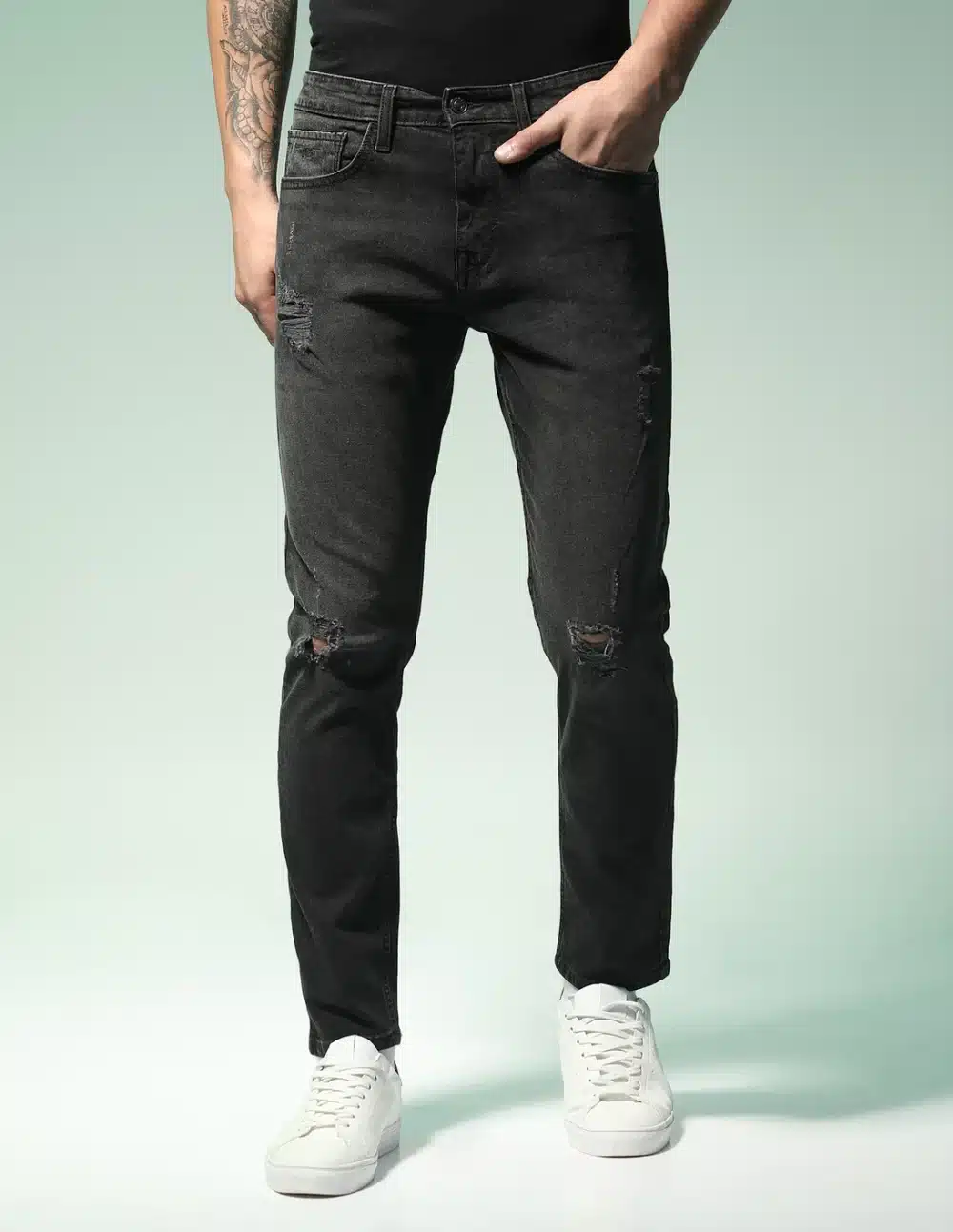 Slim Tapered Lightly Distressed Jeans