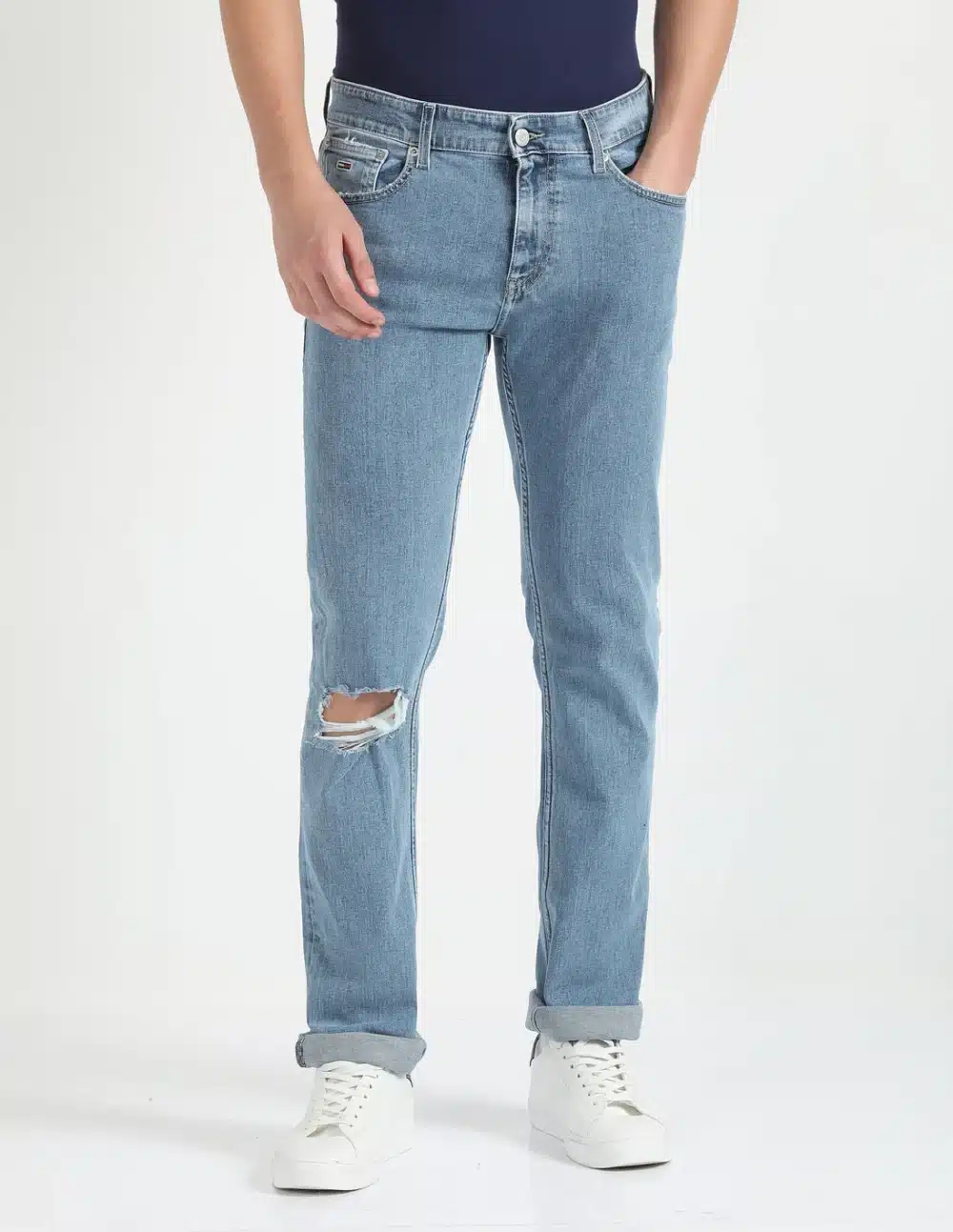 Straight Fit Stone Wash Jeans For Men