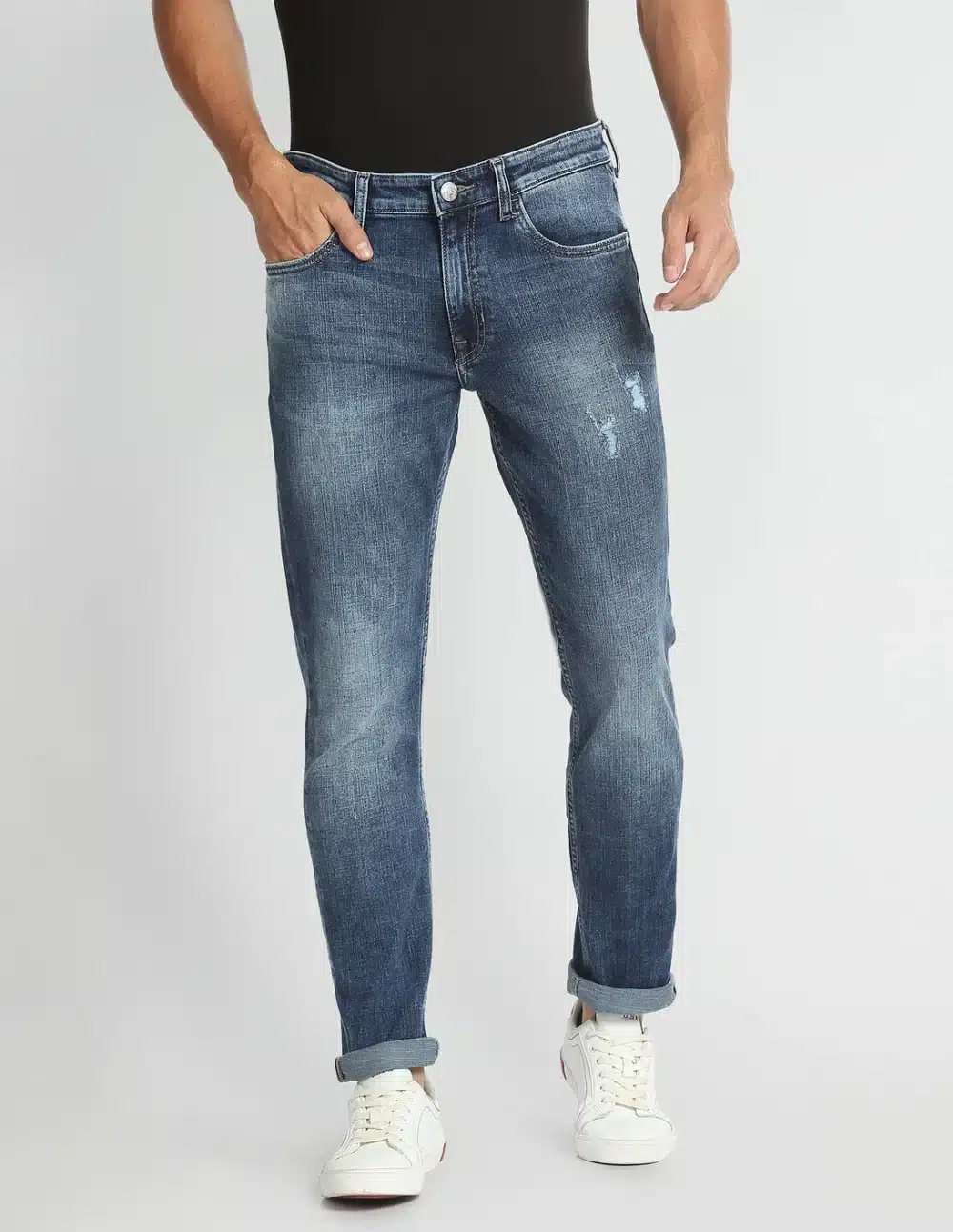 Lightly Distressed Slim Tapered Fit Jeans