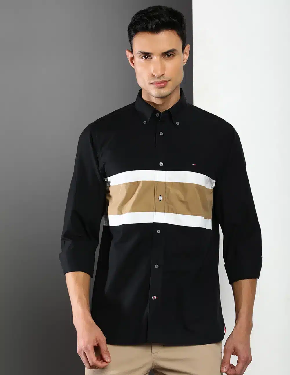 Colour Block Cotton Casual Shirt