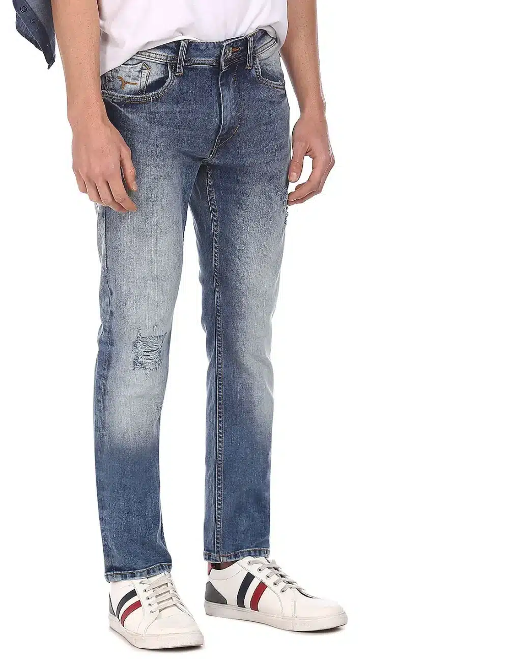 Blue Distressed Slim Tapered Fit Jeans For Men - Image 2