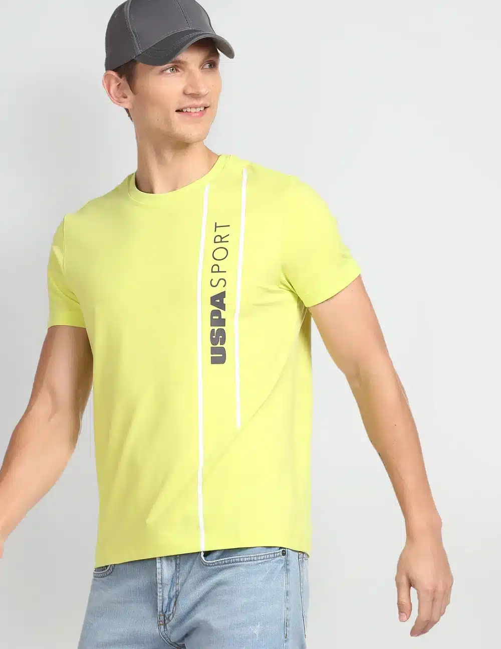 Yellow Crew Neck Men's Print T-Shirt