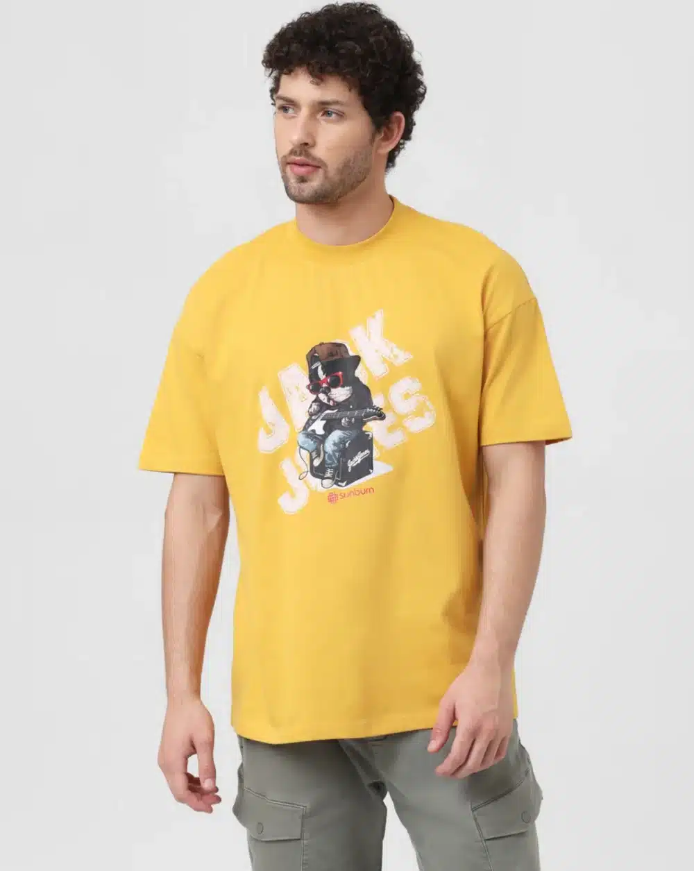 Sunburn Yellow Dog Print Crew Neck T-Shirt