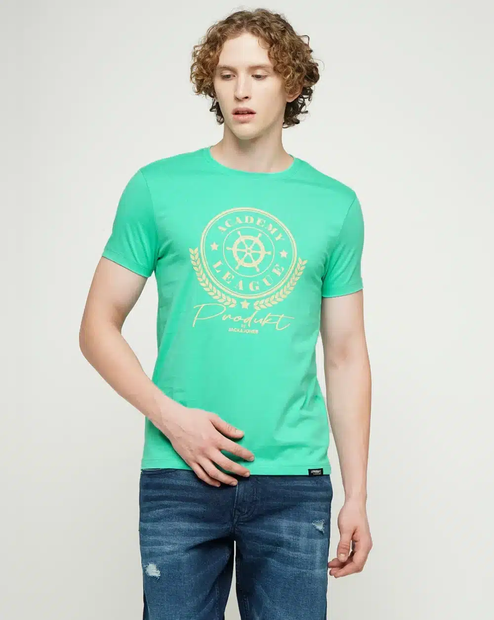 Green Printed Crew Neck T-Shirt For Men's