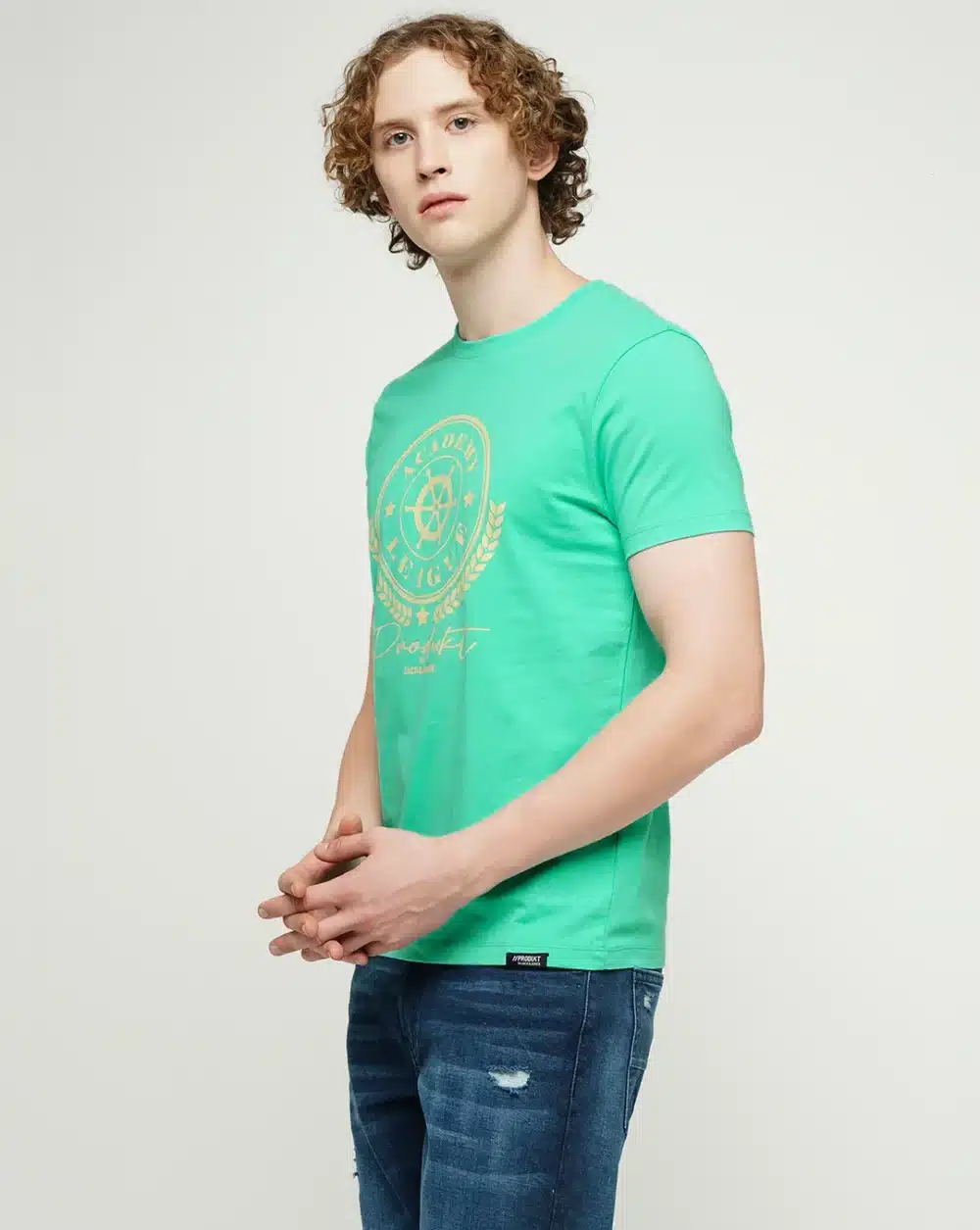 Green Printed Crew Neck T-Shirt For Men's - Image 2