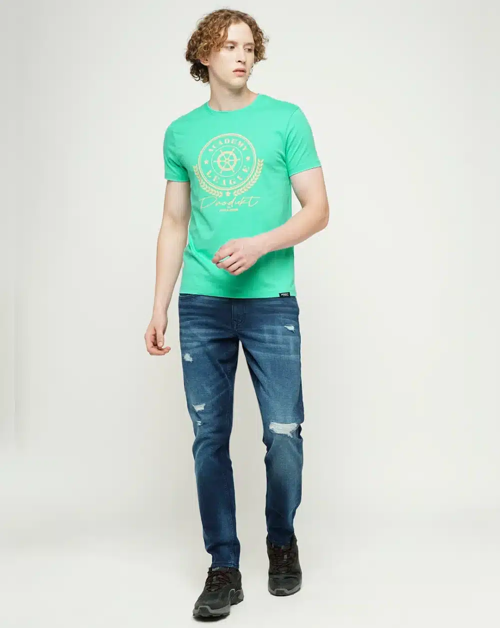 Green Printed Crew Neck T-Shirt For Men's - Image 4