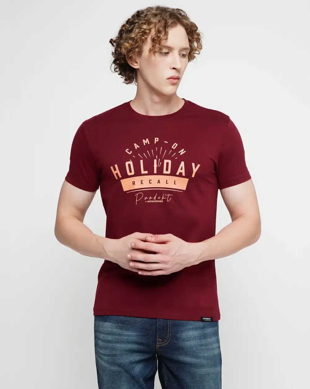 Dark Red Printed Crew Neck T-Shirt