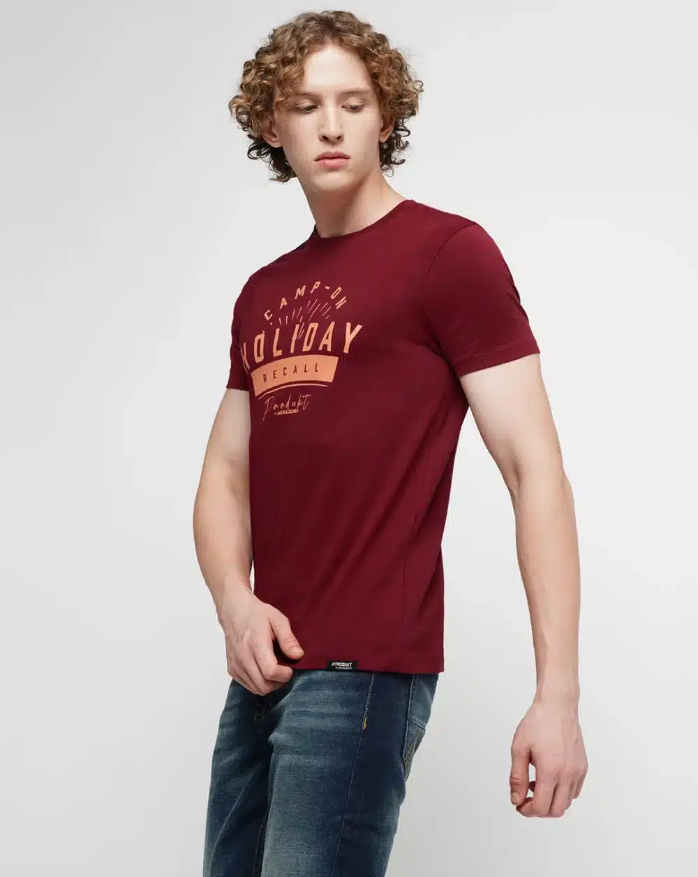 Dark Red Printed Crew Neck T-Shirt - Image 2