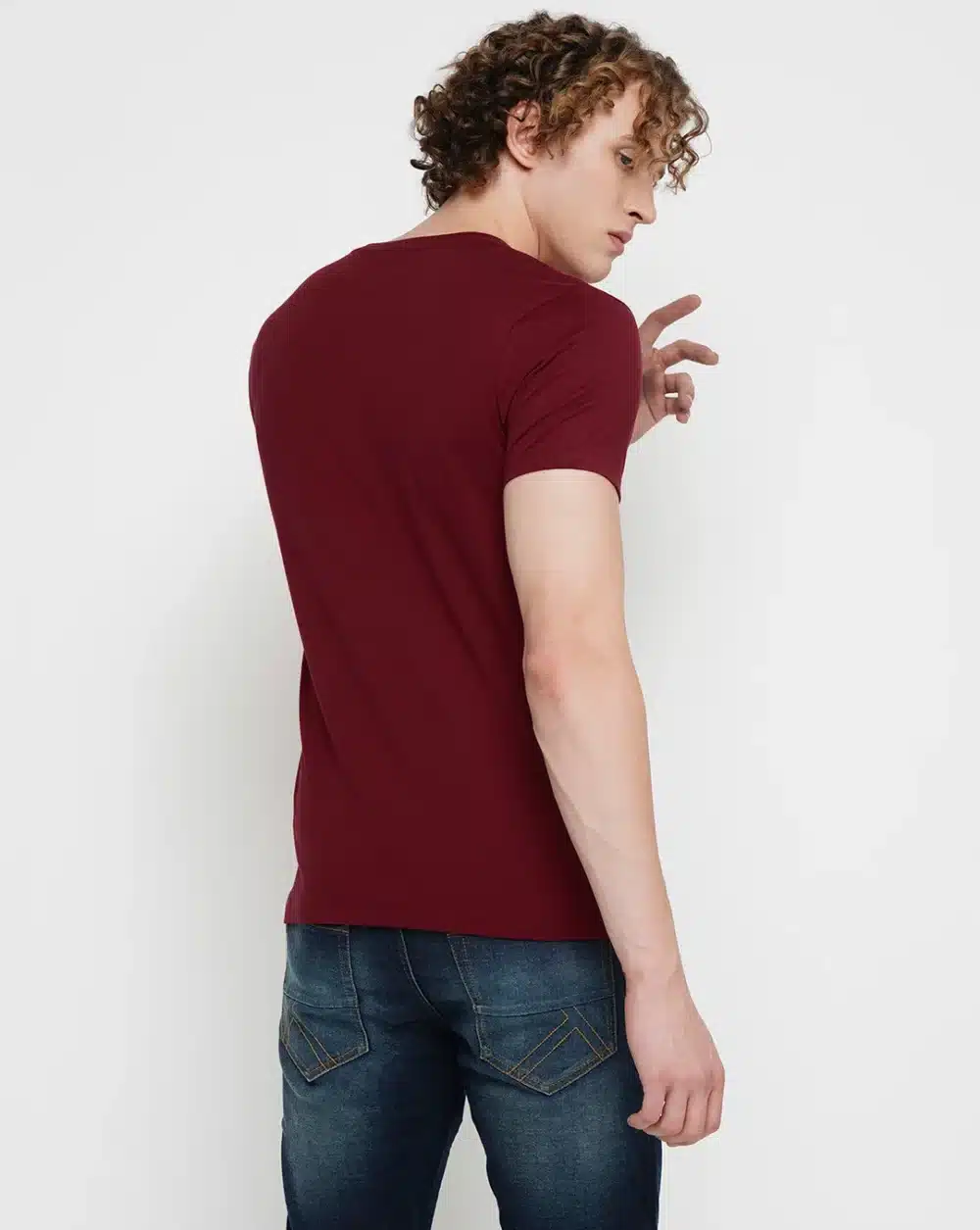 Dark Red Printed Crew Neck T-Shirt - Image 3