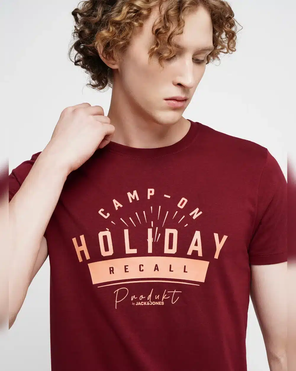 Dark Red Printed Crew Neck T-Shirt - Image 6