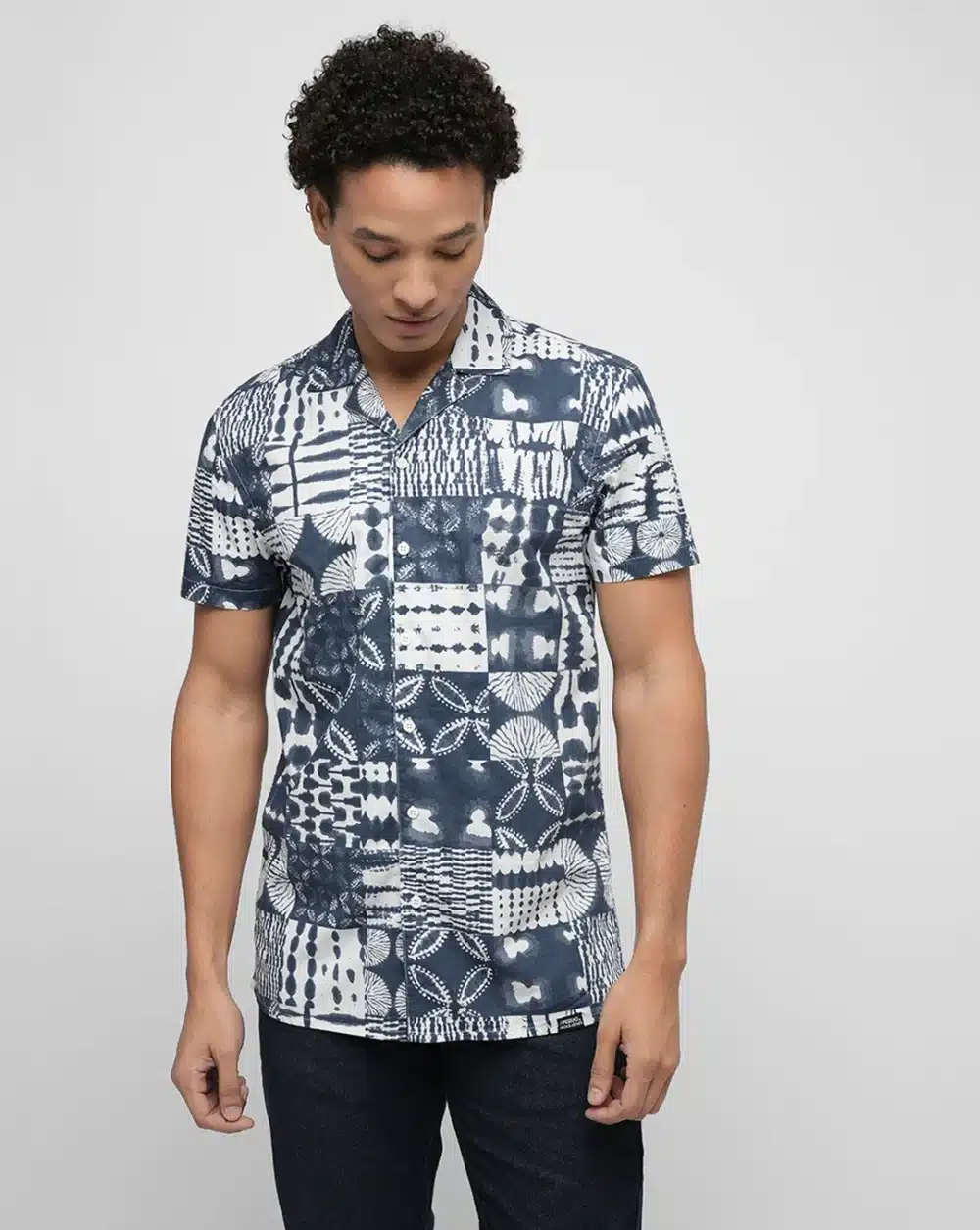 Blue Abstract Print Short Sleeves Shirt