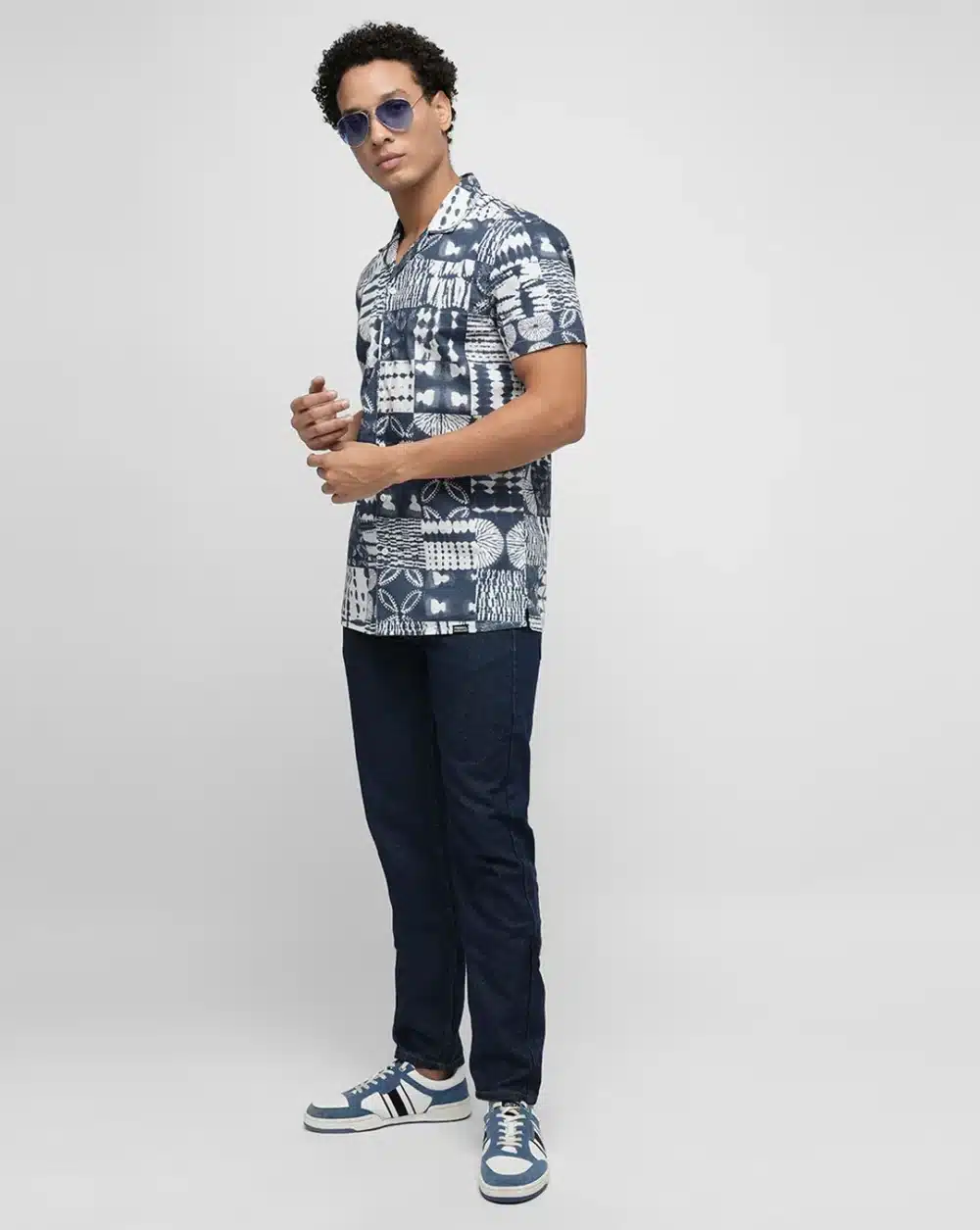 Blue Abstract Print Short Sleeves Shirt - Image 5