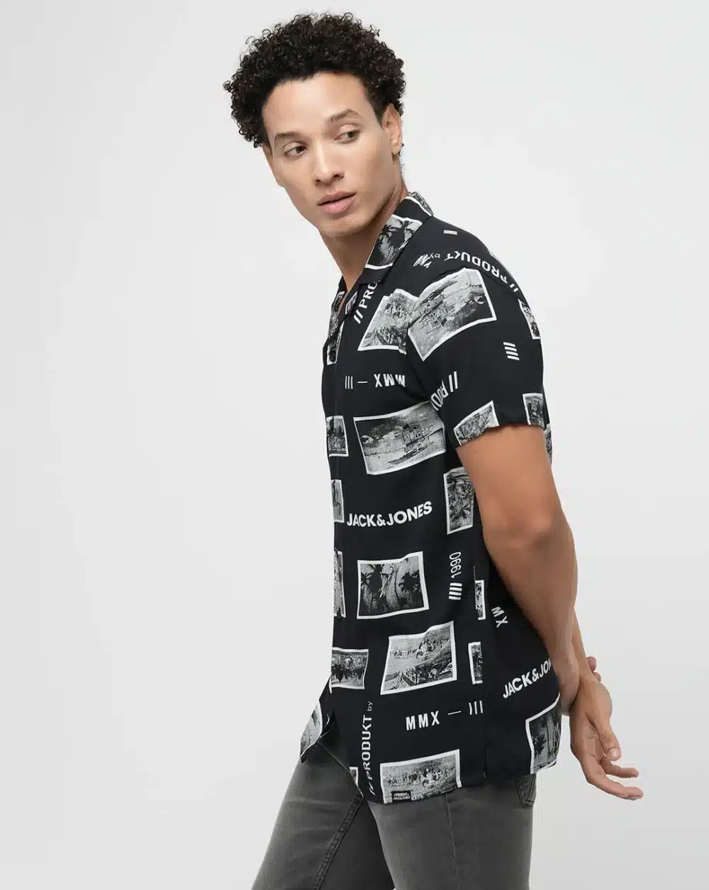 Black Printed Short Sleeves Shirt For Men - Image 3