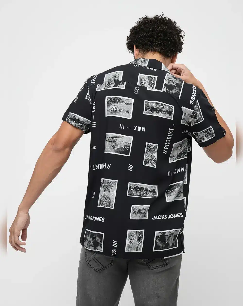 Black Printed Short Sleeves Shirt For Men - Image 4