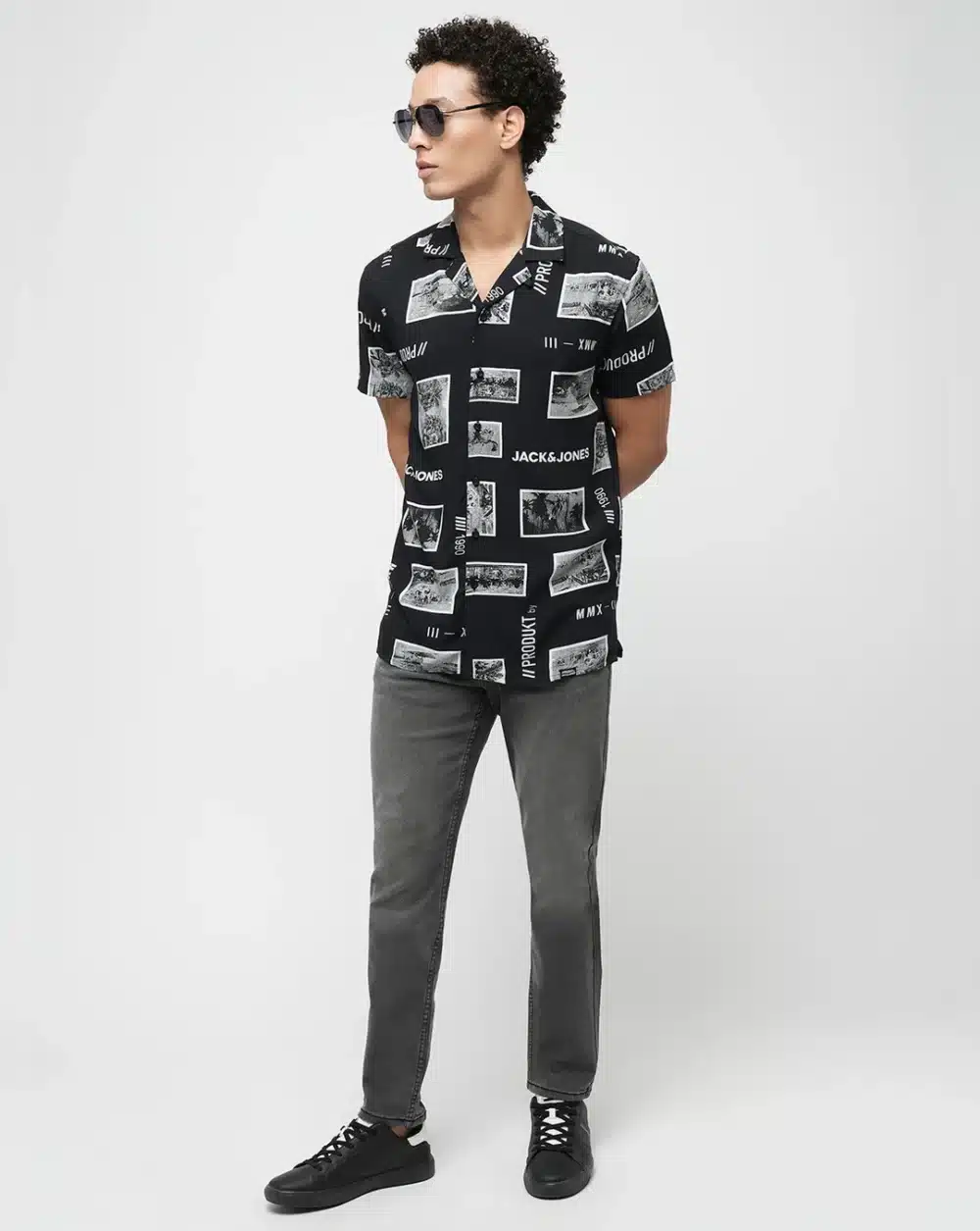 Black Printed Short Sleeves Shirt For Men - Image 5