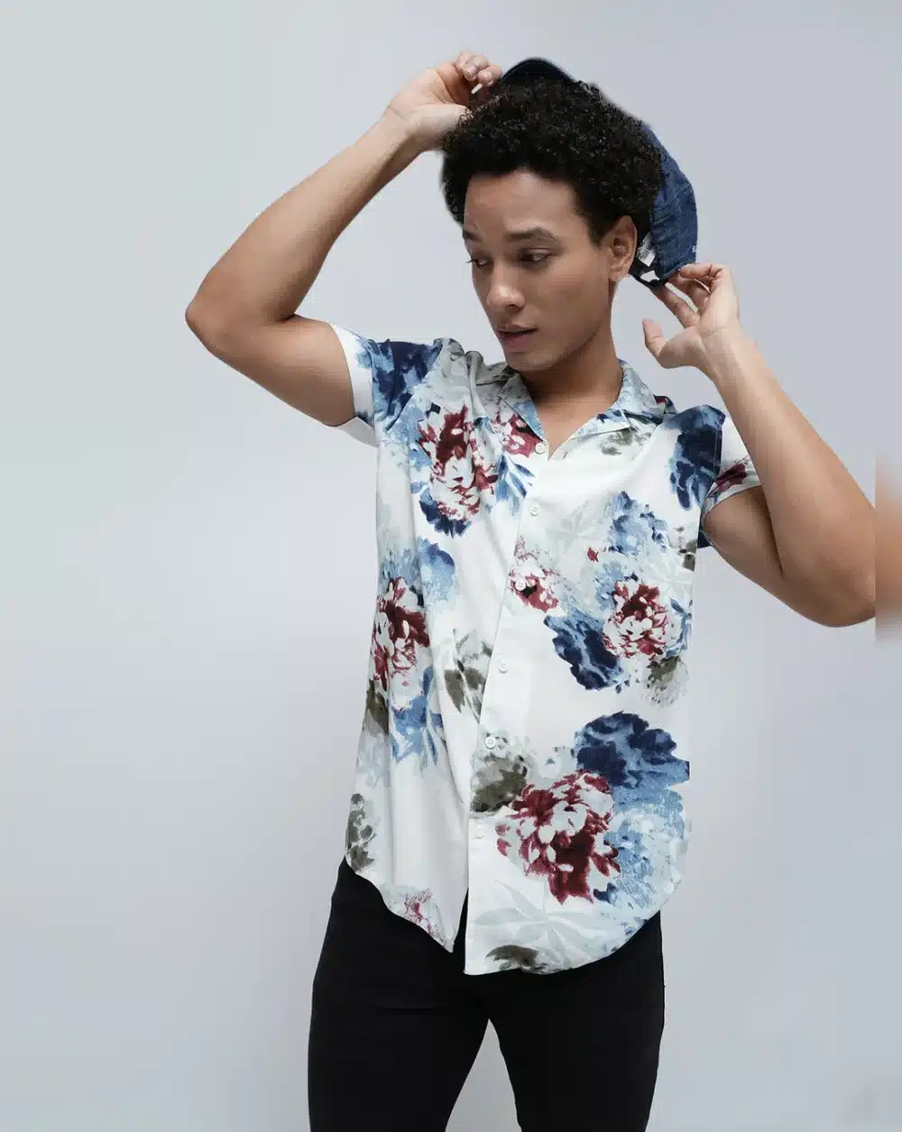 White Floral Short Sleeves Shirt For Men - Image 2