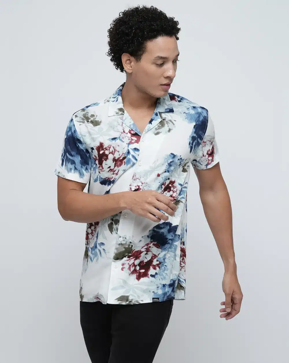 White Floral Short Sleeves Shirt For Men - Image 3