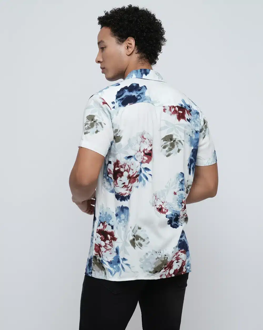 White Floral Short Sleeves Shirt For Men - Image 4