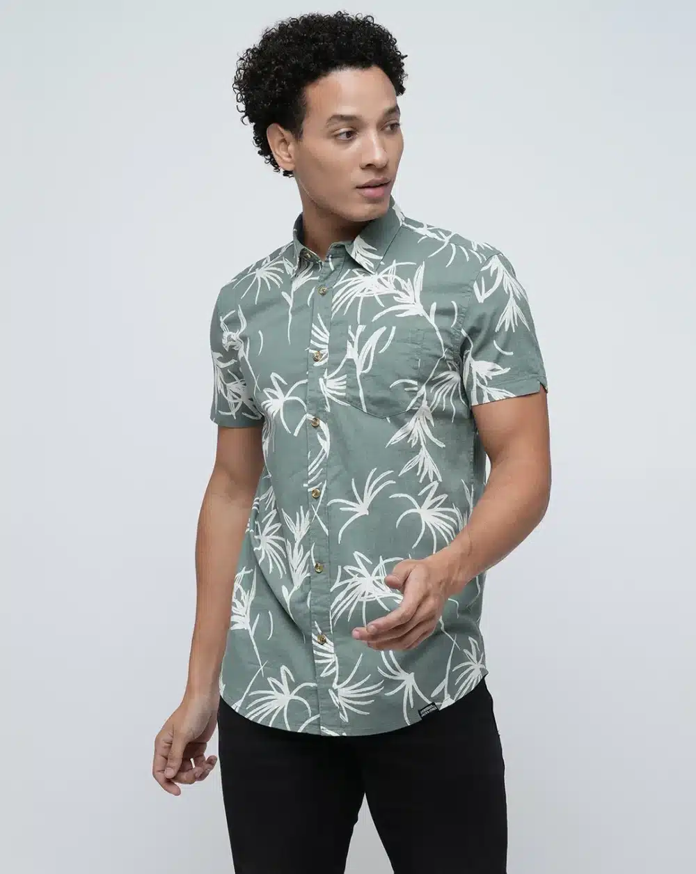 Green Printed Short Sleeves Shirt