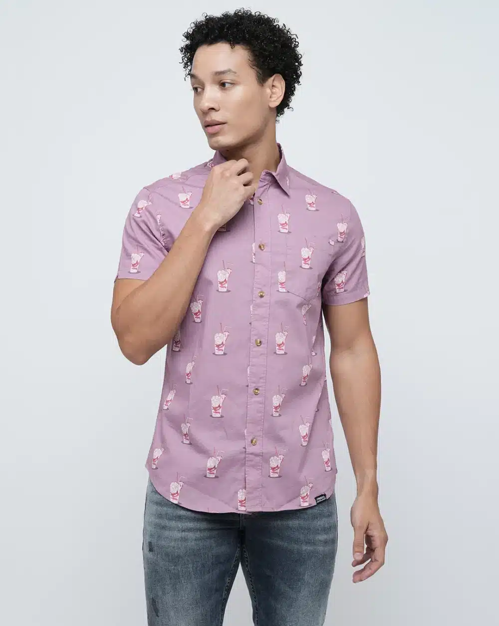 Purple Printed Short Sleeves Shirt