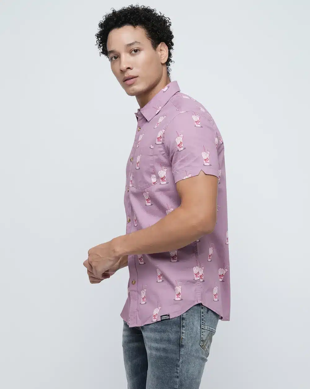 Purple Printed Short Sleeves Shirt - Image 3