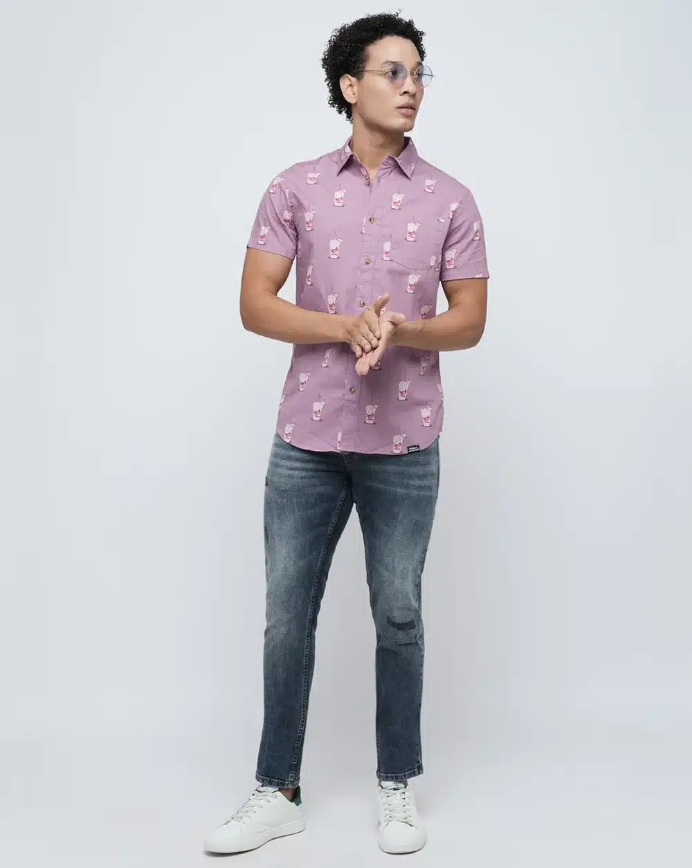 Purple Printed Short Sleeves Shirt - Image 5