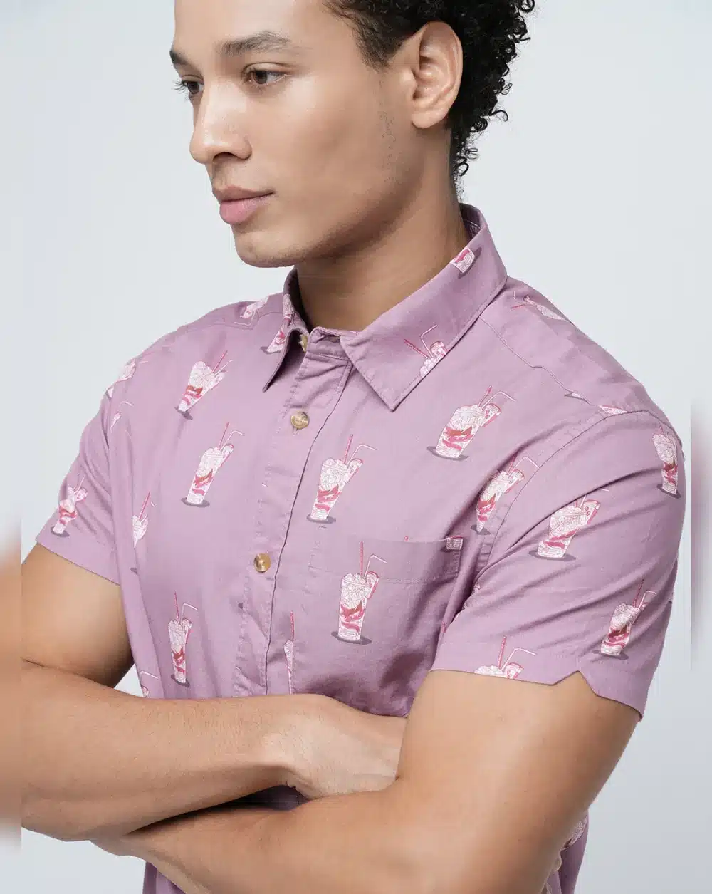 Purple Printed Short Sleeves Shirt - Image 6