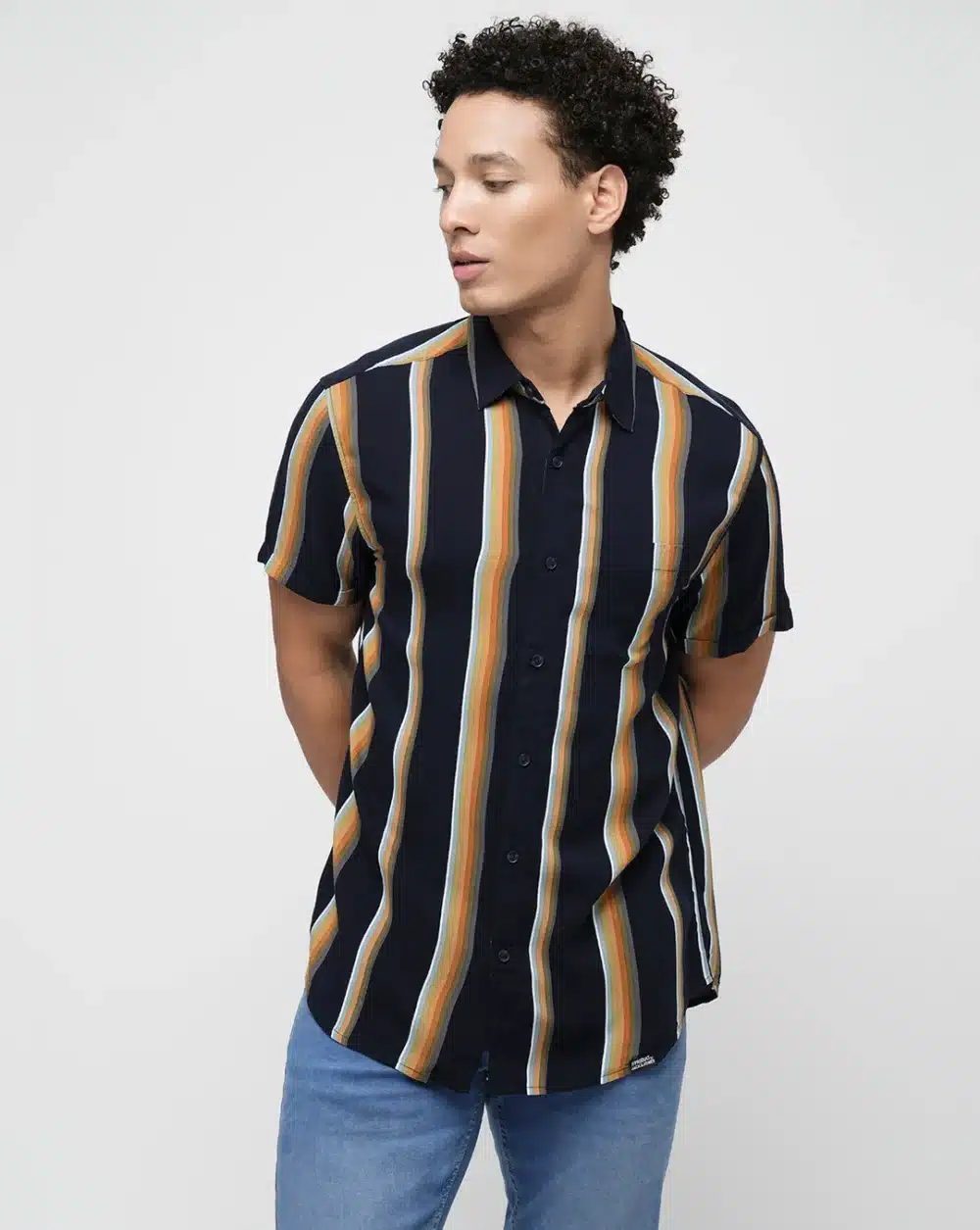 Navy Striped Short Sleeves Shirt