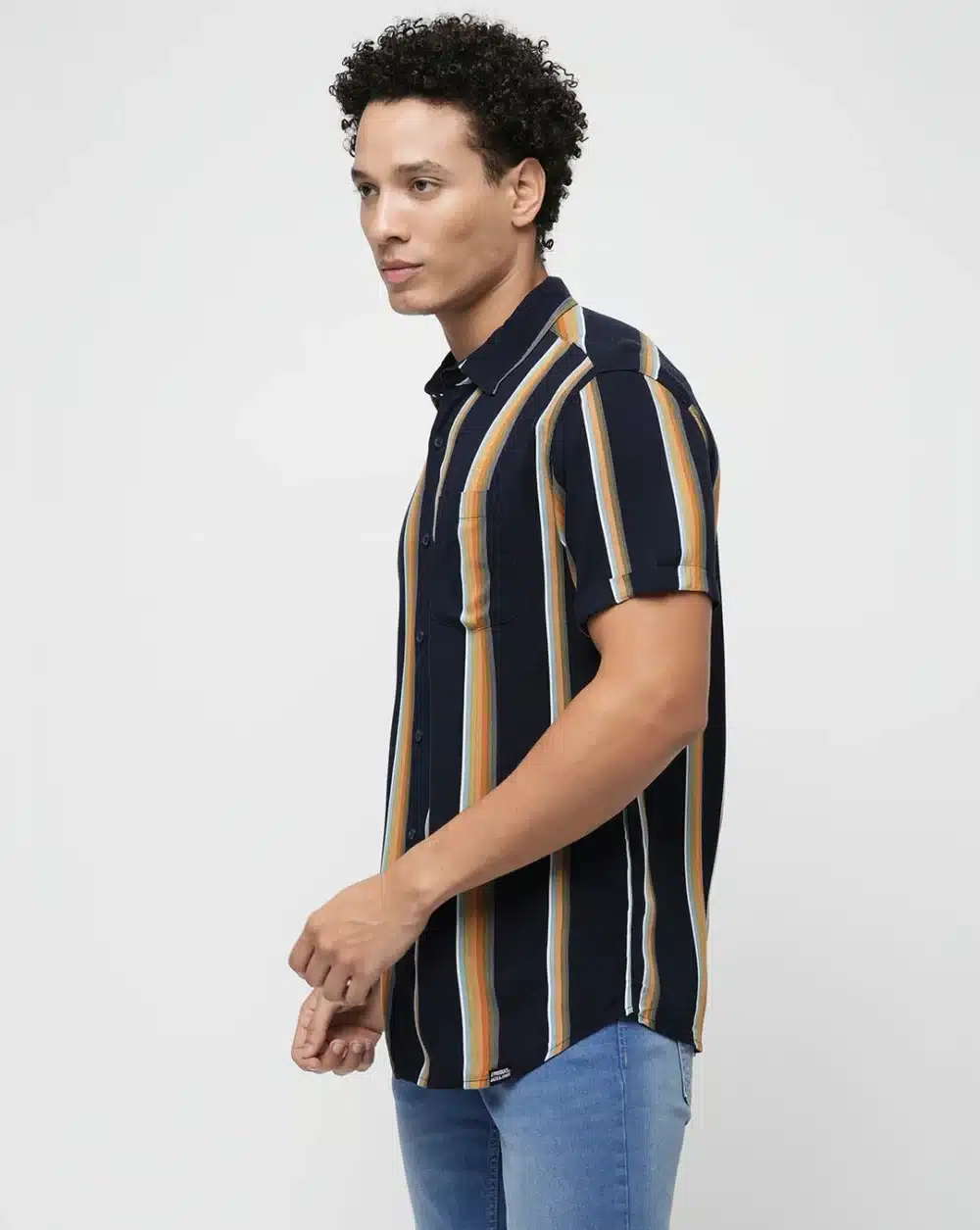 Navy Striped Short Sleeves Shirt - Image 3