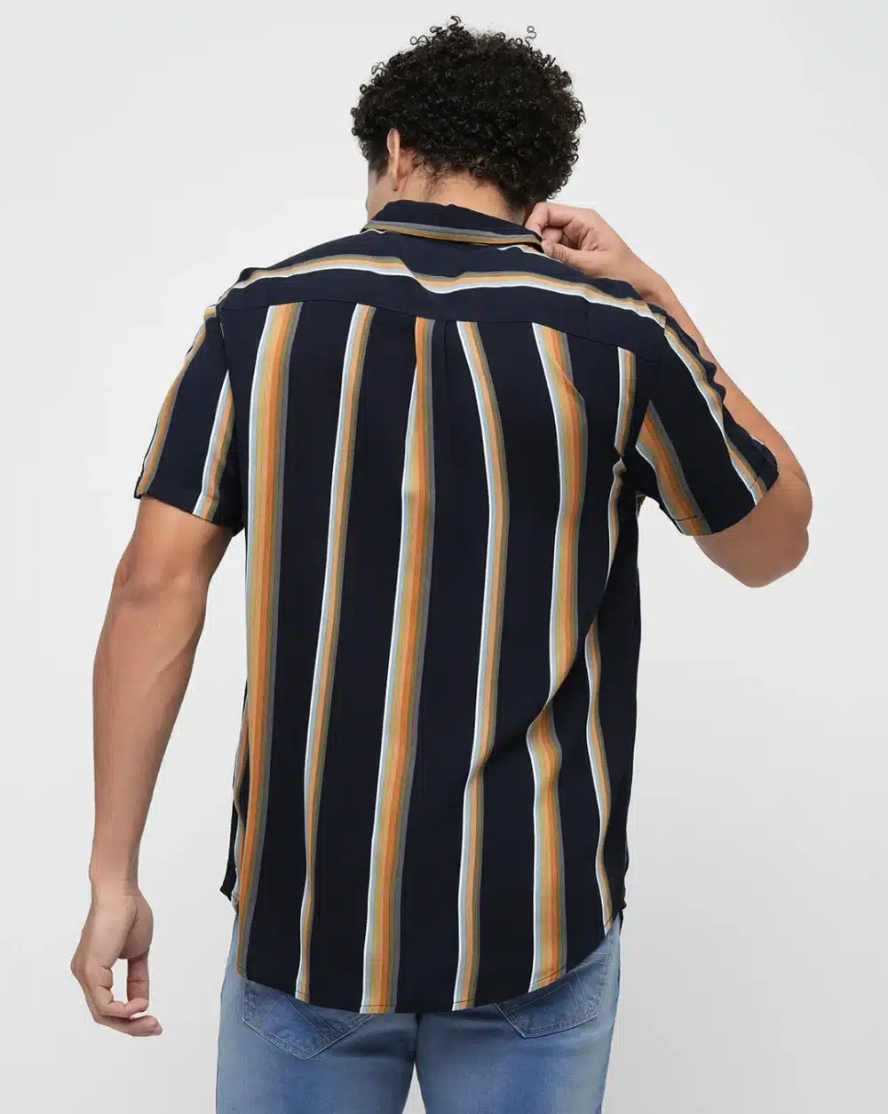 Navy Striped Short Sleeves Shirt - Image 4