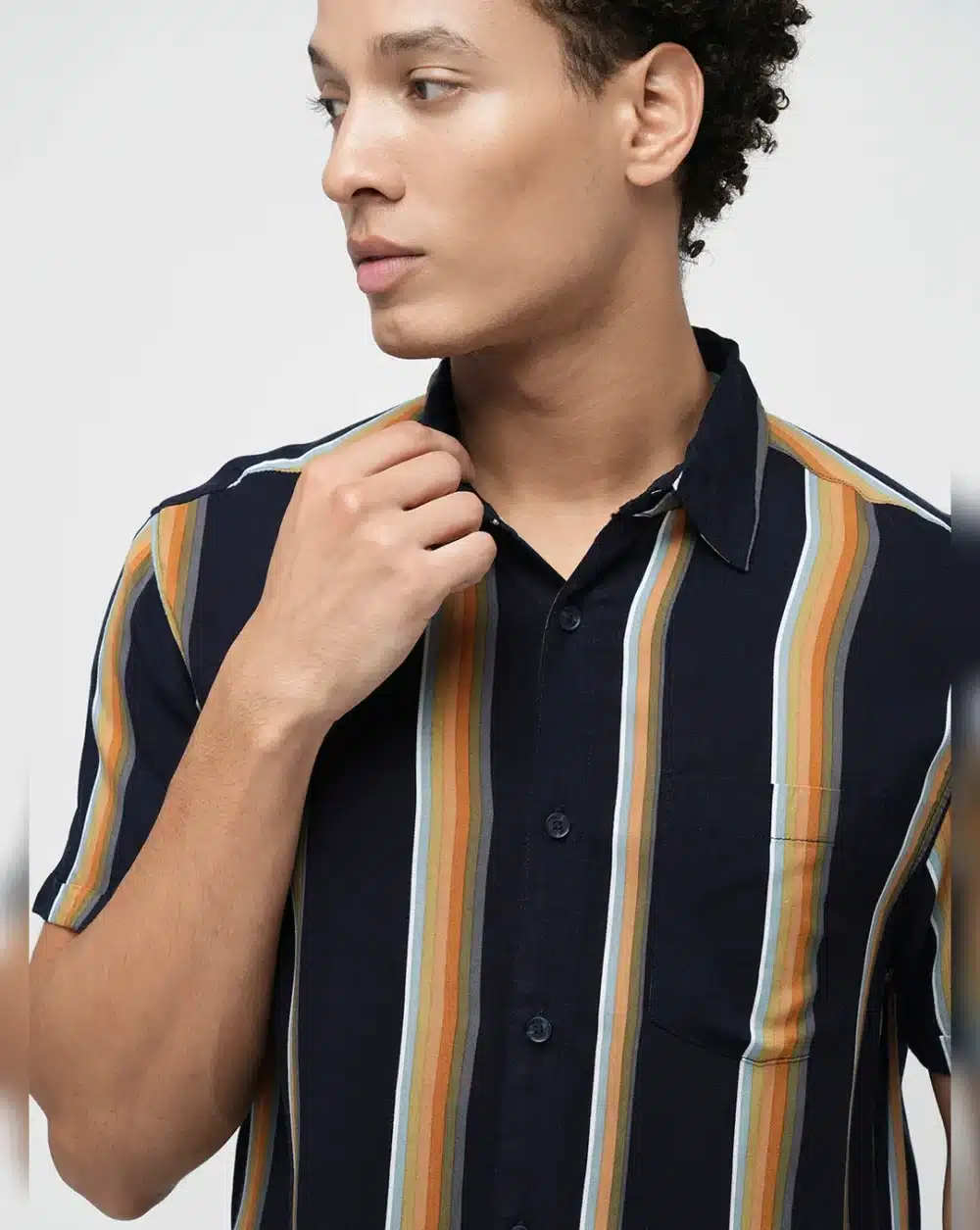 Navy Striped Short Sleeves Shirt - Image 6