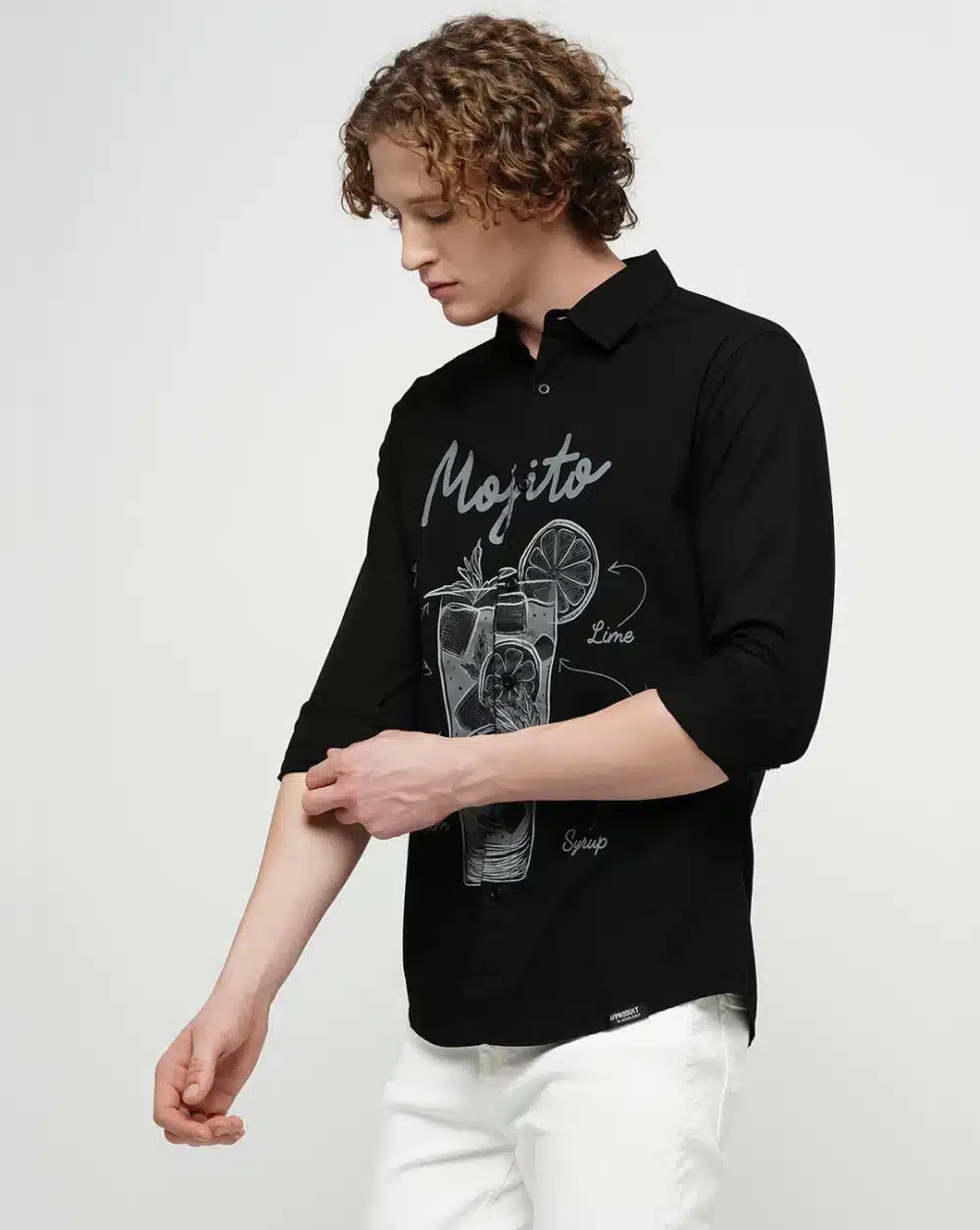 Black Printed Full Sleeves Shirt - Image 3