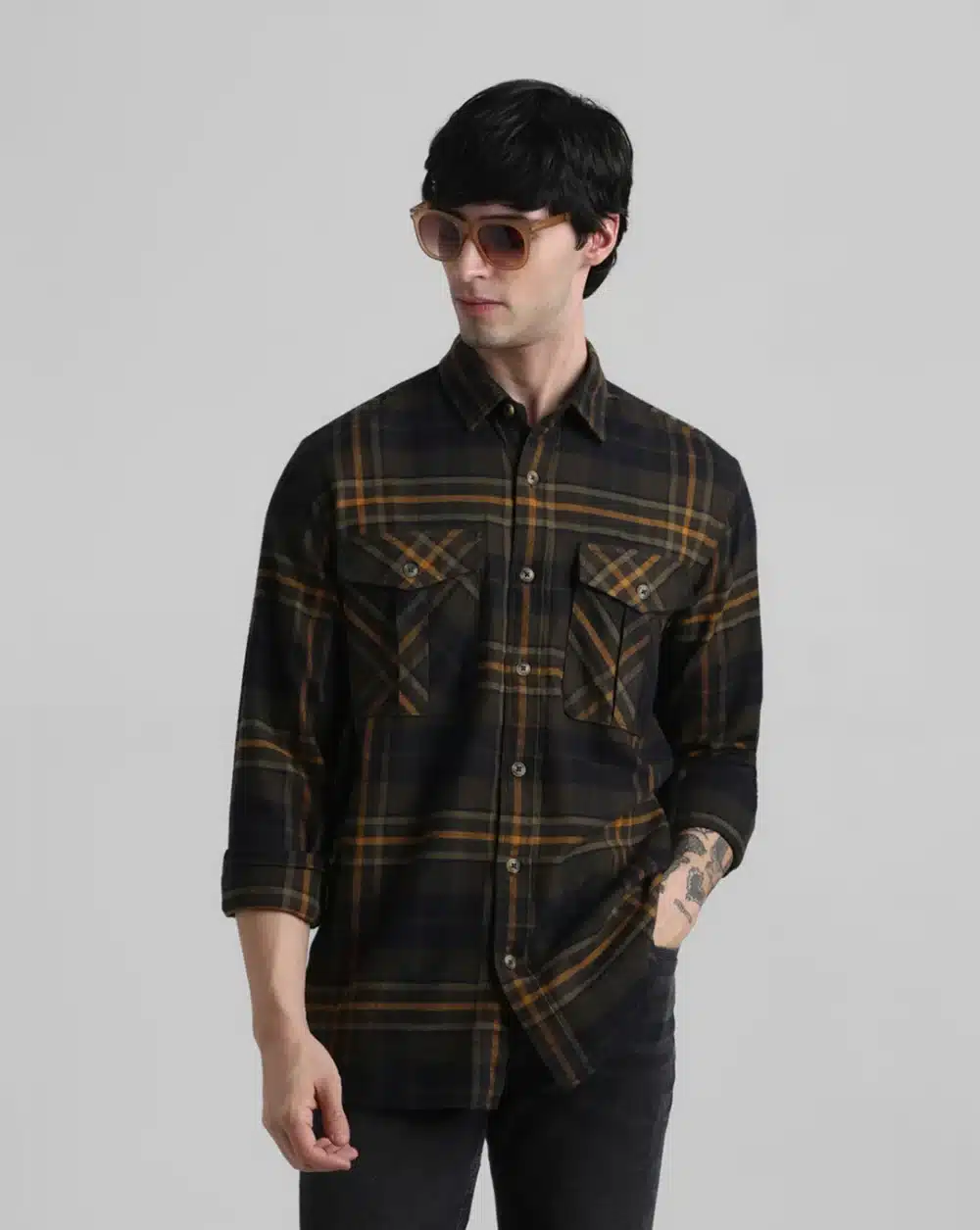 Green Check Print Shirt For Men - Image 2