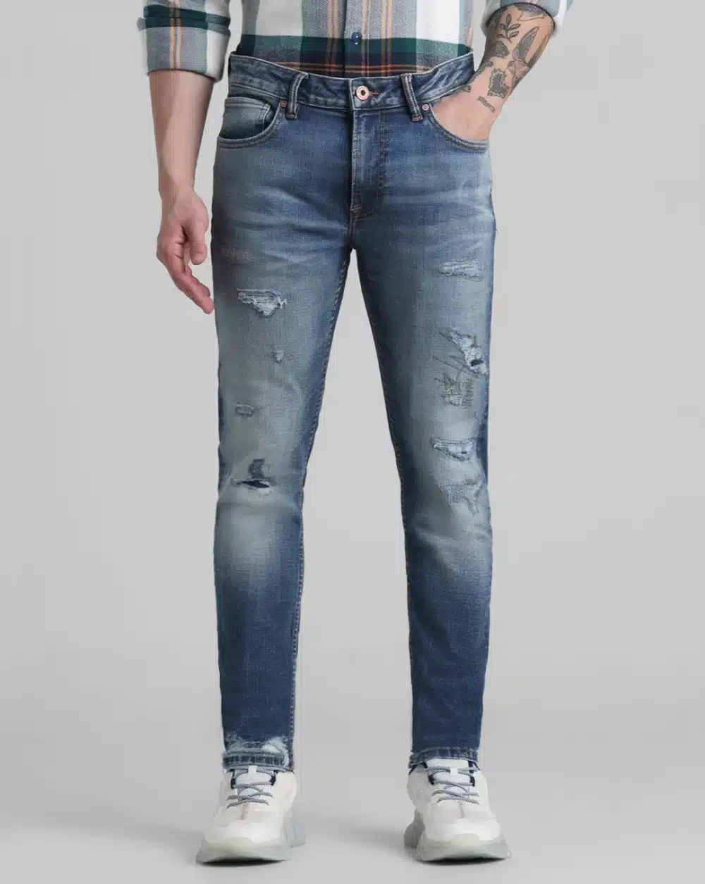 Dark Blue Low Rise Distressed Ben Skinny Jeans